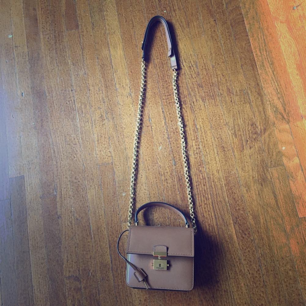 Small beige leather convertible shoulder bag